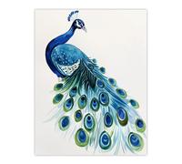 Artery8 Blue Peafowl Peacock Tail Feathers Watercolour Wall Art Print | Size: W12" x H16" Artery8 Blue W12" x H16"
