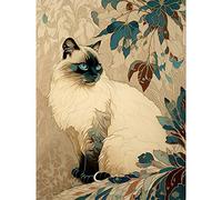 Artery8 Blue Point Ragdoll Cat and Plant Pattern Art Nouveau Modern Illustration Large Wall Art Poster Print Thick Paper 18X24 Inch