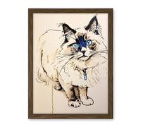 Artery8 Blue Point Ragdoll Cat Sketch Drawing Portrait Artwork Framed Wall Art Print 18X24 Inch