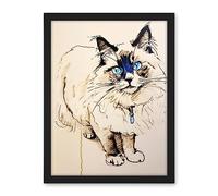 Artery8 Blue Point Ragdoll Cat Sketch Drawing Portrait Artwork Framed Wall Art Print 18X24 Inch