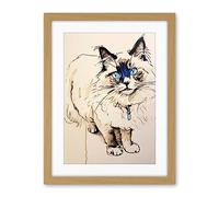 Artery8 Blue Point Ragdoll Cat Sketch Drawing Portrait Artwork Framed Wall Art Print 18X24 Inch