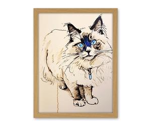 Artery8 Blue Point Ragdoll Cat Sketch Drawing Portrait Artwork Framed Wall Art Print 18X24 Inch