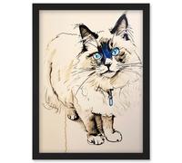 Artery8 Blue Point Ragdoll Cat Sketch Drawing Portrait Artwork Framed Wall Art Print A4 in Black Artery8 Black