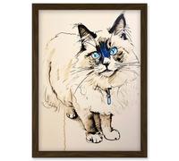 Blue Point Ragdoll Cat Sketch Drawing Portrait Artwork Framed Wall Art Print A4 Artery8 Brown One Size