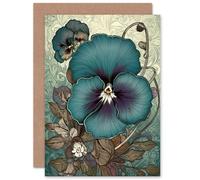 Artery8 Blue Purple Pansy Flower Patterns for Wife Her Mum Sister Daughter Mom Gran Nan Birthday Thank You Get Well Soon Blank Art Greeting Card
