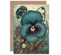 Artery8 Blue Purple Pansy Flower Patterns for Wife Her Mum Sister Daughter Mom Gran Nan Birthday Thank You Get Well Soon Blank Art Greeting Card