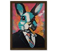Artery8 Blue Rabbit with Cigar and Suit Modern Pop Art Artwork Framed A3 Wall Art Print
