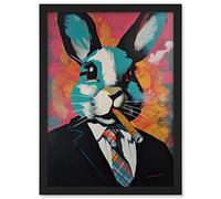 Artery8 Blue Rabbit with Cigar and Suit Modern Pop Art Artwork Framed A3 Wall Art Print
