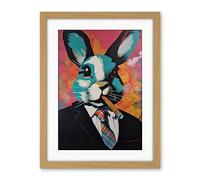Artery8 Blue Rabbit with Cigar and Suit Modern Pop Art Artwork Framed Wall Art Print 18X24 Inch