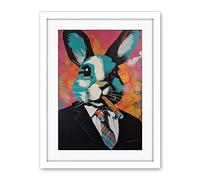 Artery8 Blue Rabbit with Cigar and Suit Modern Pop Art Artwork Framed Wall Art Print 18X24 Inch