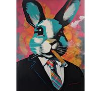 Artery8 Blue Rabbit with Cigar and Suit Modern Pop Art Large Wall Art Poster Print Thick Paper 18X24 Inch