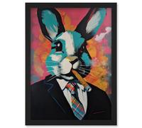 Artery8 Blue Rabbit With Cigar And Suit Modern Pop Art Wall Art Print - A4 Size