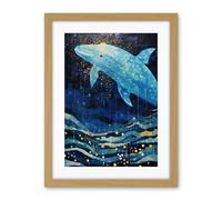 Artery8 Blue Whale Breach in Winter Waters Moonlit Seascape Waves Artwork Framed Wall Art Print 18X24 Inch