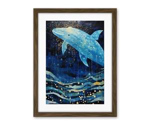 Artery8 Blue Whale Breach in Winter Waters Moonlit Seascape Waves Artwork Framed Wall Art Print 18X24 Inch