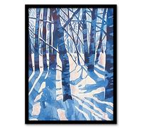 Artery8 Blue Winter Birch Forest Trees Snow Shadow Framed Art Print | Size: W12" x H16" Artery8 Blue W12" x H16"
