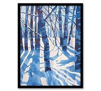 Artery8 Blue Winter Birch Forest Trees Snow Shadow Living Room Artwork Framed Wall Art Print A4