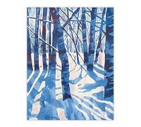 Artery8 Blue Winter Birch Forest Trees Snow Shadow Living Room Large Wall Art Poster Print Thick Paper 18X24 Inch