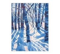 Artery8 Blue Winter Birch Forest Trees Snow Shadow Wall Art Print | Size: W12" x H16" Artery8 Blue W12" x H16"