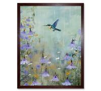 Artery8 Bluebell Hummingbird Pastel Painting Nectar Flowers Field Oil Painting Colour Artwork Framed Wall Art Print 9X7 Inch