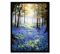Artery8 Bluebell Wood Spring Flower Woodland Scene Oil Painting Forest Landscape Artwork Framed Wall Art Print 18X24 Inch