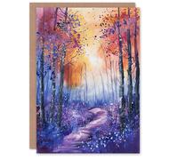 Artery8 Bluebell Woods Abstract Violet Forest Sunrise Greeting Birthday Card Him Her All Blank