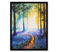 Artery8 Bluebell Woods Misty Forest Morning Watercolour Living Room Artwork Framed Wall Art Print A4