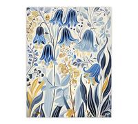 Artery8 Bluebells in Bloom Botanical Painting Ochre Blue Living Room Large Wall Art Poster Print Thick Paper 18X24 Inch