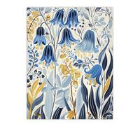 Artery8 Bluebells in Bloom Botanical Painting Ochre Blue Living Room Extra Large XL Wall Art Poster Print
