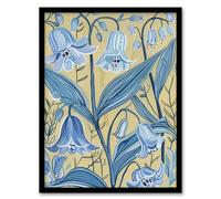 Artery8 Bluebells in Bloom Painting Ochre Blue Flowers Living Room Artwork Framed Wall Art Print 18X24 Inch
