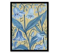 Artery8 Bluebells in Bloom Painting Ochre Blue Flowers Living Room Artwork Framed Wall Art Print A4