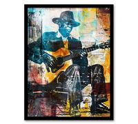 Artery8 Blues Music Guitar Player Upcycle Painting Living Room Artwork Framed Wall Art Print A4