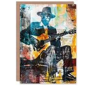 Artery8 Blues Music Guitar Player Upcycle Painting Greeting Birthday Card Him Her All Blank