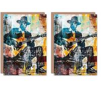 Artery8 Blues Music Guitar Player Upcycle Painting Greeting Birthday Card Him Her All Blank (Pack of 2)