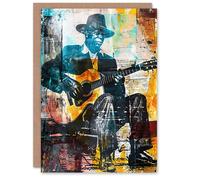 Artery8 Blues Music Guitar Player Upcycle Painting Greeting Birthday Card Him Her All Blank
