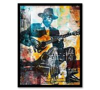 Artery8 Blues Music Guitar Player Upcycle Painting Living Room Artwork Framed Wall Art Print A4