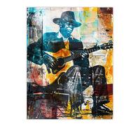 Artery8 Blues Music Guitar Player Upcycle Painting Wall Art Print | Size: W12" x H16" Artery8 Multicolor W12" x H16"