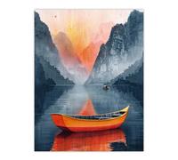 Artery8 Boat in Lake Serene Mountain Landscape Sunrise For Living Room Extra Large XL Wall Art Poster Print