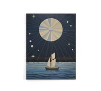 Artery8 Boat Sailing Under Full Moon Canvas Abstract Wall Art in Dark Blue | Size: W24" x H32" Artery8 Dark Blue W24" x H32"
