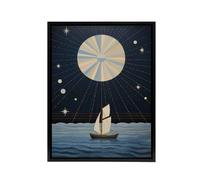 Artery8 Boat Sailing Under Full Moon Framed Canvas Abstract Wall Art Print in Dark Blue | Size: W12" x H16" Artery8 Dark Blue W12" x H16"