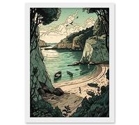 Artery8 Boat Trip to a Secluded Beach Coastal Landscape Artwork Framed A3 Wall Art Print