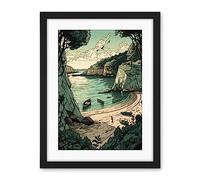 Artery8 Boat Trip to a Secluded Beach Coastal Landscape Artwork Framed Wall Art Print 18X24 Inch