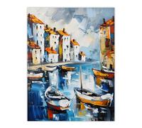 Artery8 Boats in Harbor Fishing Town Coastal Townscape Living Room Large Wall Art Poster Print Thick Paper 18X24 Inch