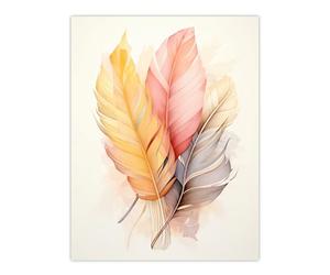 Artery8 Bohemian Leaf Feather Abstract Watercolour Pastel Colour Orange Pink Soft Artwork Extra Large XL Wall Art Poster Print