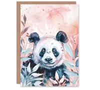 Artery8 Bohemian Panda Soft Pink Teal Watercolour Animal For Her Woman Birthday Card