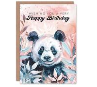 Artery8 Bohemian Panda Wishes Light Pastel Watercolour For Her Woman Birthday Card