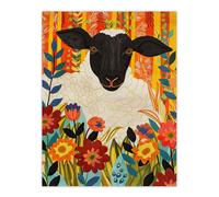 Artery8 Bohemian Sheep Vibrant Trippy Flower Pattern Wall Art Print in Orange | Size: W18" x H24" Artery8 Orange W18" x H24"