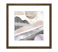 Artery8 Boho Abstract Grey Winter Sun Landscape Illustration Pastel Artwork Square Wooden Framed Wall Art Print Picture 8X8 Inch in Brown Artery8 Brown