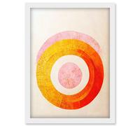 Artery8 Boho Abstract Line Painting Pastel Patterned Autumn Circles Of Pink, Yellow & Orange Artwork Framed Wall Art Print A4 in White Artery8 White