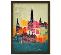 Artery8 Boho Abstract Multi Coloured Cityscape Skyline Painting Folk Art Artwork Framed Wall Art Print A4 in Brown Artery8 Brown