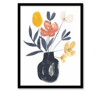 Artery8 Boho Abstract Watercolour Flower Bouquet in Vase Framed Art Print | Size: W12" x H16" Artery8 Multicolor W12" x H16"